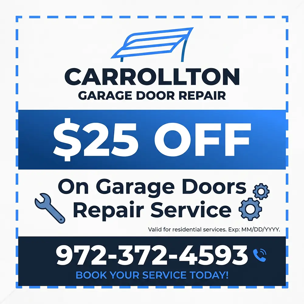 25 dollars off garage doors repair service coupon from Carrollton Garage Door Repair
